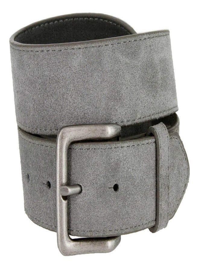 Belts.com Square Buckle Casual Jean Suede Leather Belt 1 1/2" Wide (Gray, 44) - Image 1